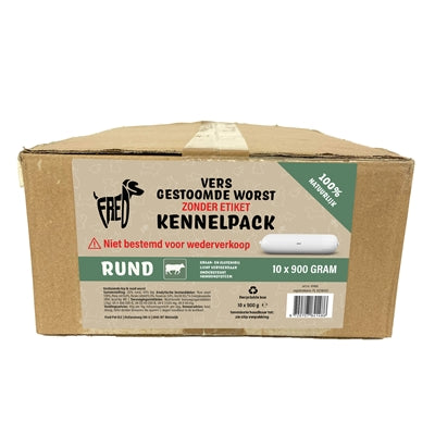 Freds Gestoomd Vers Vlees Worst Kennelpack Rund Tarwe En Glutenvrij 10X900 GR