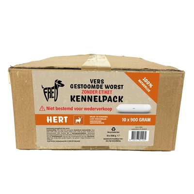 Freds Gestoomd Vers Vlees Worst Kennelpack Hert Graan En Glutenvrij 10X900 GR