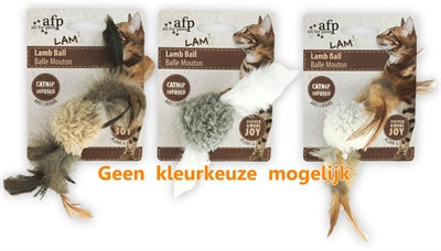 Afp Lamb Ball Lamswol Met Veren Vogel Geluid En Catnip Assorti 5X5X3 CM