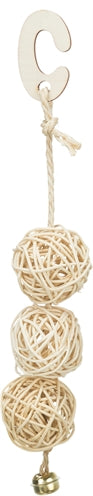 Trixie 3 Rotan Ballen Met Bel Aan Touw Naturel 24 CM