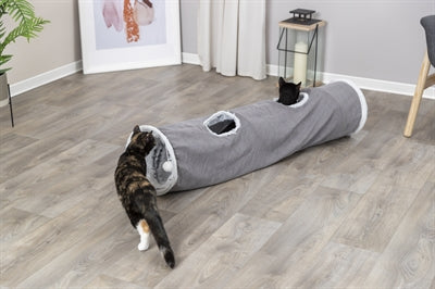 Trixie Katten Speeltunnel Harvey Velours / Pluche Grijs 27X116 CM